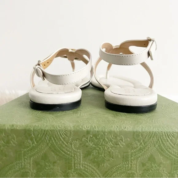 Gucci Calfskin Double G Thong Flat Sandals 36.5 Mystic White - Picture 6 of 14